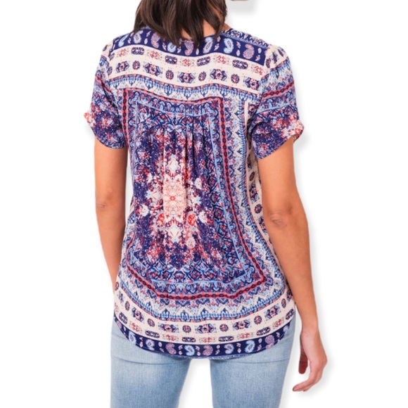 Daniel Rainn DR2 Pastel VNeck Floral Print Short Sleeve Top (S) - Picture 3 of 8